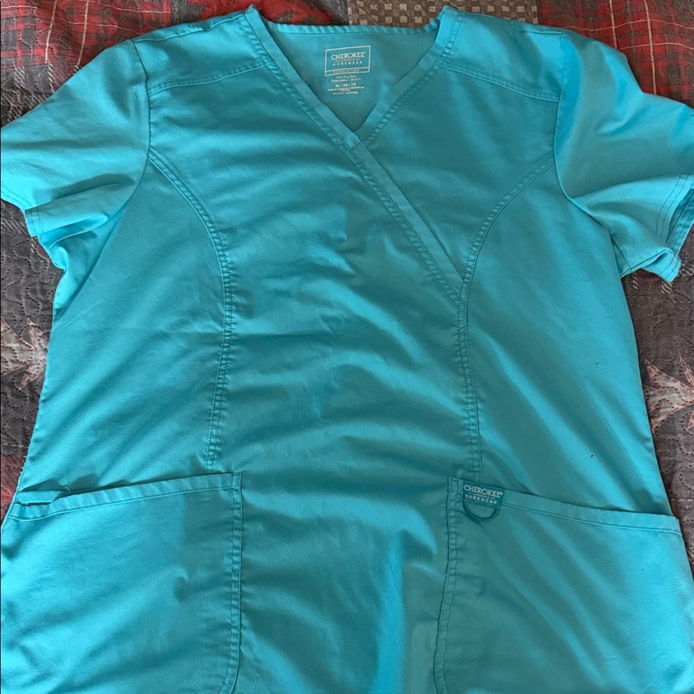Cherokee Teal/Aqua V-Neck Medical Scrub Top